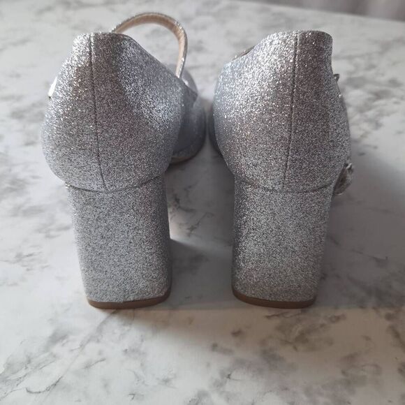 Womens Glitter Chunky Heeled Ankle Strap Pumps - Picture 3 of 7